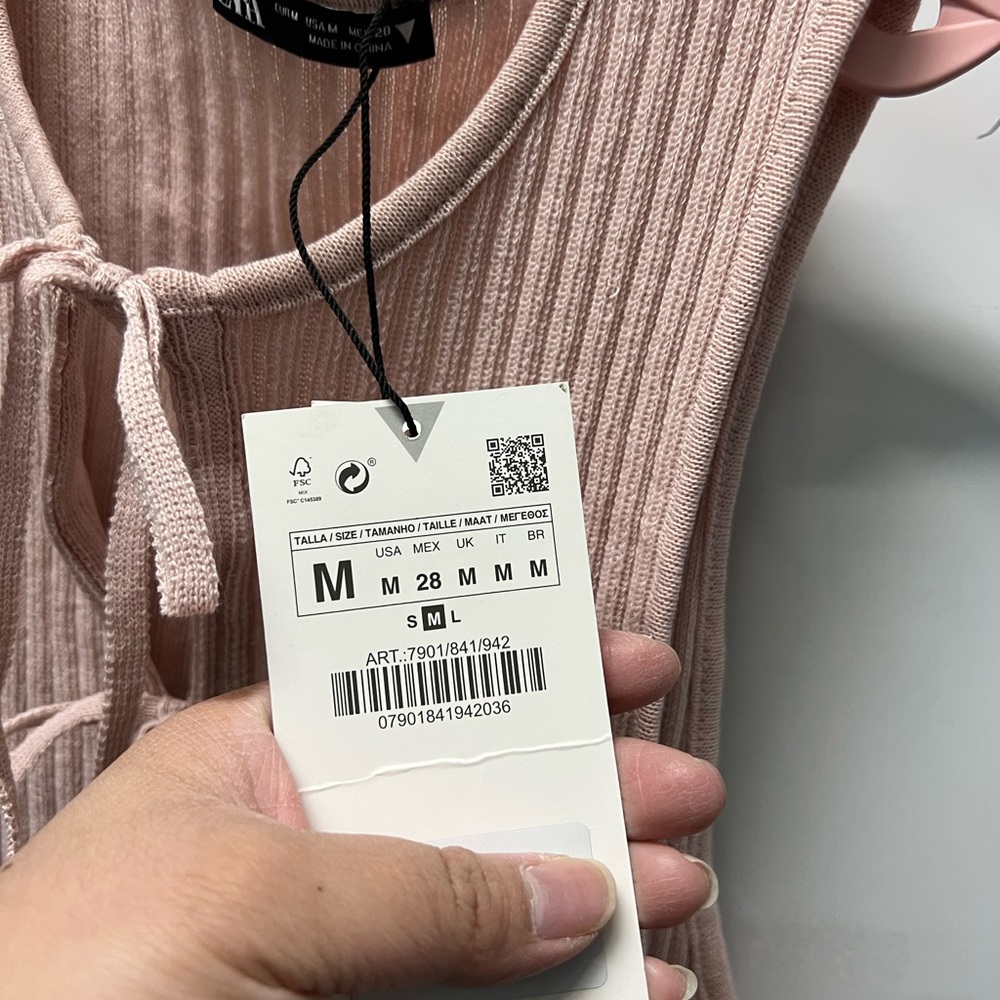 Zara Pink Bow Ribbed Top - Picture 3 of 3